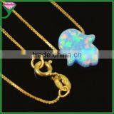 Fashion 11x13mm OP55 Gold Plating Sterling Silver Pink Synthetic Opal Hamsa Halskette thumbnail-6