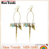 Fashion dangle turquoise loop earrings with rivet pendant for girls