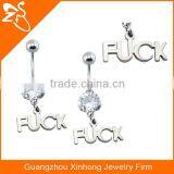 Wholesale HOT design high polishing zircon letter piercing belly button ring