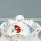 China Wholesale White Gold Ceramic Sugar Mason Jar With Handle Lid thumbnail-4