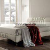 White Leather Bed With Tufted Headboard thumbnail-1