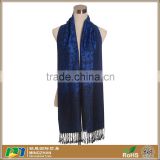 Jacquard navy blue paisley 100% acrylic tassel ladies shawl and scarf