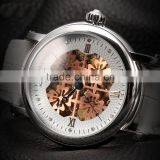 2015 Fashion Roman White Leather Band Skeleton Mechanical Automatic Men Watch thumbnail-3