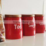 Hot Sales Set of 3 Attractive Home Metal Sugar Tea Coffee Canisters With Bamboo Lid thumbnail-3