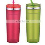 350ml/450ml Stainless Steel Inner Steel Outer Plastic Double Layer Cup With Straw thumbnail-2