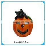 Ceramic Halloween Pumpkins Handcrafts With Green Leaf thumbnail-1