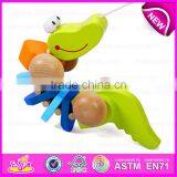 Ручная деревянная игрушка - крокодил на веревке, деревянная игрушка - крокодил для толкания и тяги для детей W05B105 thumbnail-2