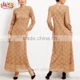 Muslim Lace Overlay Long Sleeve Islamic Kaftan Abaya Maxi Dress New Model Abaya in Dubai HST7733