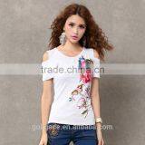 2016 Fashon Lady Embroidery Pattern t Shirts Casual Women t Shirts Cotton thumbnail-1