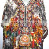 DIGITAL Print Crepe Silk Embellished Kaftan CAFTAN Tunic Poncho Blouse thumbnail-3