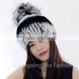 CX-C-245B New Design Winter Fashion Women Genuine Knitted Rabbit Fur Hat thumbnail-2