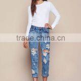 MGOO Popular Women Teaspoon Baggies Jeans Pants For Women In Cobain With Holes Tore Up Muslim Pants thumbnail-2