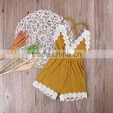 S33494W Newborn Baby Girls Clothes Romper Sleeveless Backless V Neck Flower Outfits Jumpsuit thumbnail-2