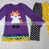 2016 Fall Halloween Boutique Sets Baby Girls Outfit Wholesale Boutique Outfit Purple Baby Girl Ruffle Solid Color Remake thumbnail-6
