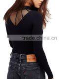 2017 OEM Super Stretchy Cool Sheer Cage Mock Neck Blouse Shopping thumbnail-2