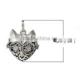 Copper Pendants Heart Halloween Owl Animal Antique Silver Pink Cat's Eye Glass Hollow Can Open 40mm x 32mm thumbnail-2