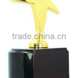 Metal golden Star with dark red colour wooden base trophy