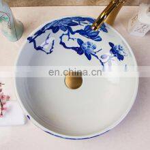 World Famous Chinese Blue And White Painted Ceramic Bathroom Sink thumbnail-3