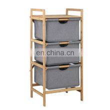 3 Tier Collapsible Bamboo Laundry Basket Hamper With 3 Linen Fabric Storage Box Laundry Basket