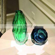 Modern Simple Glass Transparent Green Blue Luxury Crystal Flower Vase thumbnail-5