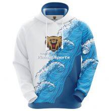 Blue and White Customized Sublimation Hoodie with Sea Wave Pattern