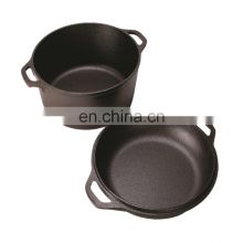 Double Use Camping Kitchen Cookware Cast Iron Combo Cooker with Dutch Oven and Skillet Fry Pan Black OEM