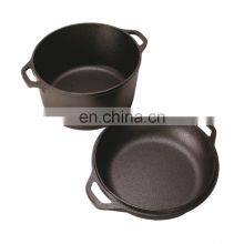 Double Use Camping Kitchen Cookware Cast Iron Combo Cooker With Dutch Oven and Skillet Fry Pan Black OEM thumbnail-1