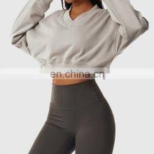Oversized V Neck Yoga Fitness Sweatshirt Woman Custom Long Sleeves Sport Tank Tops thumbnail-2
