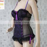 Wholesale Sexy Womens Underwire Lingerie Set Cool Lace Bra Underwear G-string Ladies Sleepwear Nightwear thumbnail-6