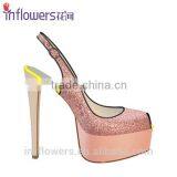 Peeptoe Pink Glitter Slingback Ladies High Heels thumbnail-1