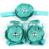 Rhinestone center flower baby sandals,hot sale baby barefoot shoes