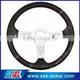 14 Inch Spoke Chrome Leather Steering Wheel thumbnail-1
