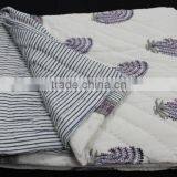 Hand Block Print Cotton Kantha Quilted Bed Cover, Baby Quilt Jaipuri Print, Custom Design thumbnail-2