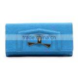 Guangzhou Factory Direct Trendy Style Bowknot Ornament Plain Color Ladies pu Leather Wallet thumbnail-2