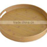 DT027 Two Ear/ Two Handles Round 5 cm High Bamboo Custom Serving Tray thumbnail-3