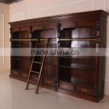 Antique Reproduction Furniture - Victorian Bookcase with Ladder and Brass Color