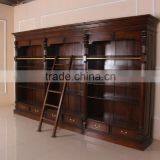 Antique Reproduction Furniture - Victorian Bookcase with Ladder and Brass Color