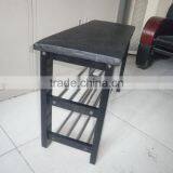 Wood Shoe Bench Organizer Storage Rack With Leather Seat thumbnail-3