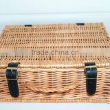 Empty wicker hamper / empty willow picnic basket with leather and willow handle