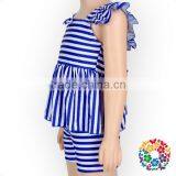 Fashionable Stripe Ruffle Top And Shorts Baby Summer Clothing Set Girls Summer Boutique Outfits thumbnail-5