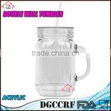 NBRSC Double Wall Insulated Plastic Jar Tumbler Mug With Striped Straws thumbnail-2