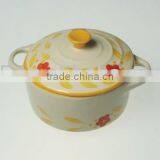 Stoneware Casserole With Hand Painted Flower Design thumbnail-1