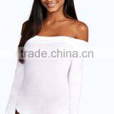 Professional Manufacture Factory Supply Bardot Neckline Long Sleeve Bodysuit Women thumbnail-4