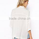 2015 New Fashionable Factory Point Collar Crinkle Oversize Blouse With Semi-sheer Woven Fabric thumbnail-2