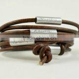 Personalized Engraved Leather Bracelet, Wrapped Leather Bracelet, Name/logo Stamped Bracelet, Multi Strand Family Bracelet thumbnail-1