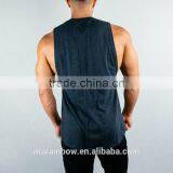 Soft Cotton Elastane Blend Gym Fitted Muscle Tee Fashion Design Cut Off Shirt High Neck Curved Hem Tank Top thumbnail-4