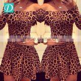 2017 Lady Leopard Print Off Shoulder Women Sexy Dress thumbnail-1