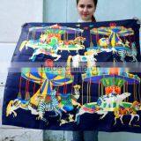 Vintage Silk Scarf, , 70s Silk Scarf, Children's Carousel, Horses , Designer Scarf, , Large French Scarf thumbnail-2