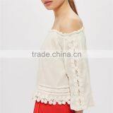 Factory Direct Sale Boho Style off Shoulder Crochet Long Sleeve Female Tops thumbnail-2
