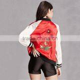 Satin Back Floral Embroidered Striped Raglan Sleeves Casual Coats for Ladies thumbnail-3